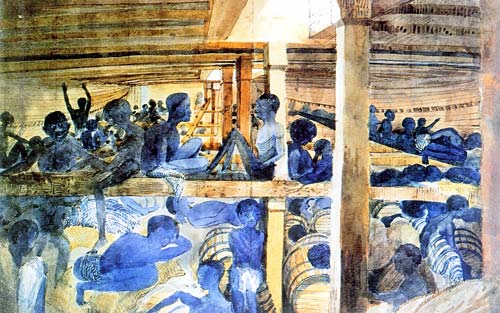 Drawing of Africans packed in a slave ship